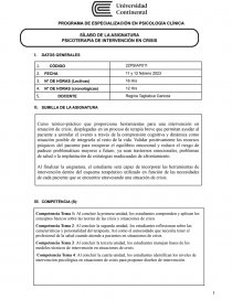 PROGRAMA DE ESPECIALIZACIÓN EN PSICOLOGÍA CLÍNICA. Página 1