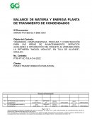 Balance de Materia y Energía Planta de Tratamiento de Condensados