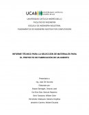Informe técnico para la selección de materiales para el proyecto de fabricación de un asiento