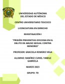 Prisión preventiva oficiosa en el delito de abuso sexual contra menores