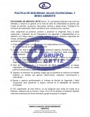 Política de seguridad, salud ocupacional y medio ambiente