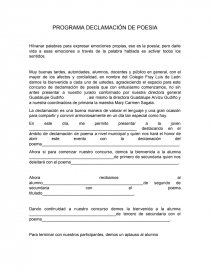 Programa para concurso de declamación de poema. Página 1