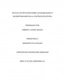 Articulo de reflexión sobre las inhabilidades e incompatibilidades en la contratación estatal