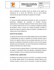 Manual de calidad del laboratorio de procesos quimicos de la UPTAG. Página 1