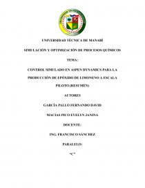 Control simulado en Aspen Dynamics para la producción de epóxido de limoneno a escala piloto (resumen). Página 1