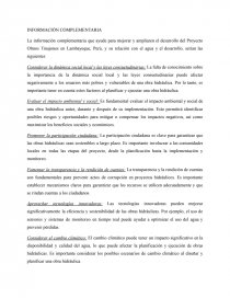 Información complementaria. Proyecto Olmos Tinajones en Lambayeque. Página 1