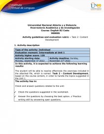 Activity guidelines and evaluation rubric – Task 2: Content. Página 1