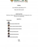 Reflexión sobre aplicación de procesos de evaluación en los procesos de aprendizaje