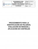 Procedimiento para identificación de peligros, evaluación de riesgos y aplicación de controles