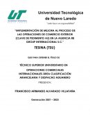 Implementación de mejora al proceso de las operaciones de comercio exterior (clave de pedimento a3) en la Agencia RB Group Internacional S.C