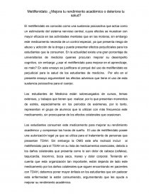 Metilfenidato: ¿Mejora tu rendimiento académico o deteriora tu salud?. Página 1