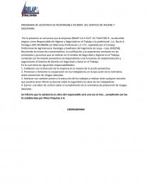 Programa de asistencia de responsable en obra del servicio de higiene y seguridad. Página 1