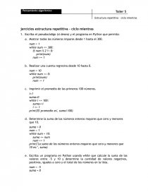 Taller 5 (Estructuras repetitivas - ciclo mientras). Página 1
