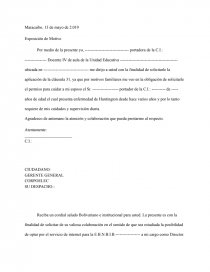 Exposición de Motivo, Carta de solicitud e Información de Bibliotecas Escolares. Página 1