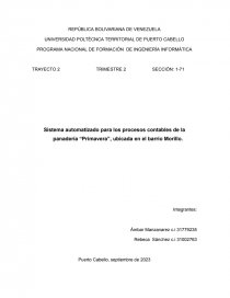 Sistema automatizado para los procesos contables de la panadería Primavera, ubicada en el barrio Morillo. Página 1