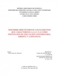 Describir objetivamente los elementos que caracterizan a la U.N.A. Página 1