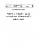Valores y principios de los antecedentes de la educación universitaria