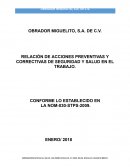 Relación de acciones preventivas y correctivas de seguridad y salud en el trabajo