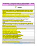 Observaciones y sugerencias sobre los aprendizajes para la boleta de evaluación del primer grado de primaria