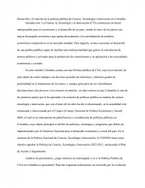 Desarrollo y Evolución de la política pública de Ciencia, Tecnología e Innovación en Colombia. Página 1