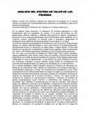 Análisis del sistema de valor de las pruebas