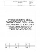 Procedimiento de la obtención de disolución de carbonato sódico en proceso continuo en torre de absorción