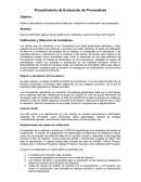 Procedimiento de evaluación de proveedores. Registro y aprobación de proveedores