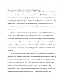 Relación de Parsons con la obra de Weber y Durkheim. Página 1