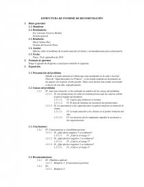 Estructura de informe de recomendación. Página 1