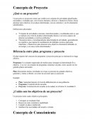 Concepto de proyecto Diferencia entre plan, programa y proyecto