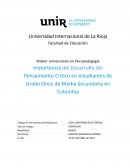 Importancia del desarrollo del pensamiento crítico en estudiantes de grado once de media secundaria en Colombia