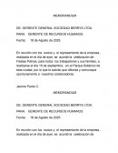 Memorandum de: gerente general sociedad Berrys Ltda