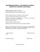 Recomendaciones a los padres de familia durante el periodo vacacional