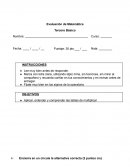 Evaluación de matemática Tercero Básico